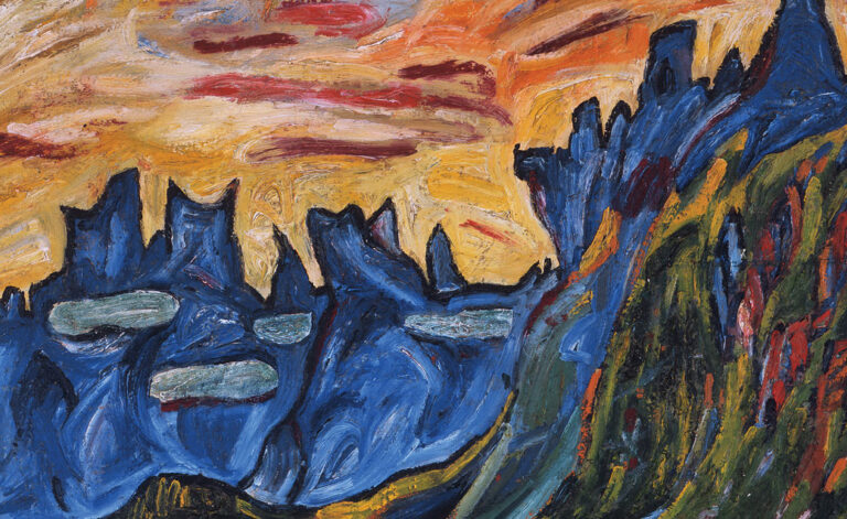 A detail of the oil painting "High Peaks" by William H. Johnson