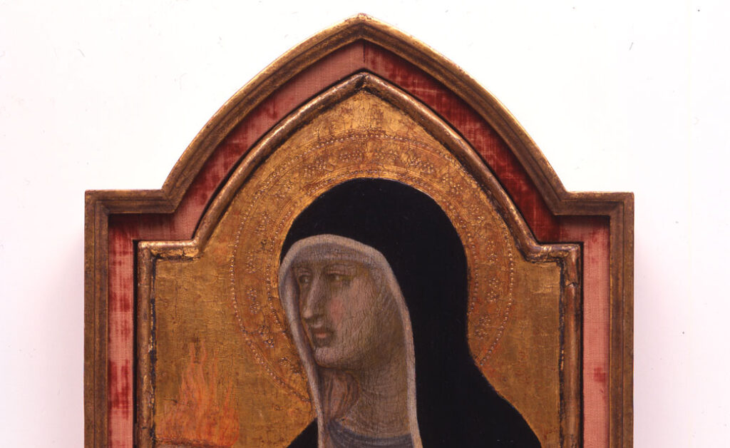 Detail of the Master of the Loeser Madonna's painting of St. Clare, dating from the Italian Trecento.