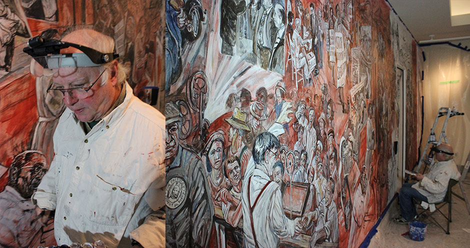 Art Rosenbaum working on his mural