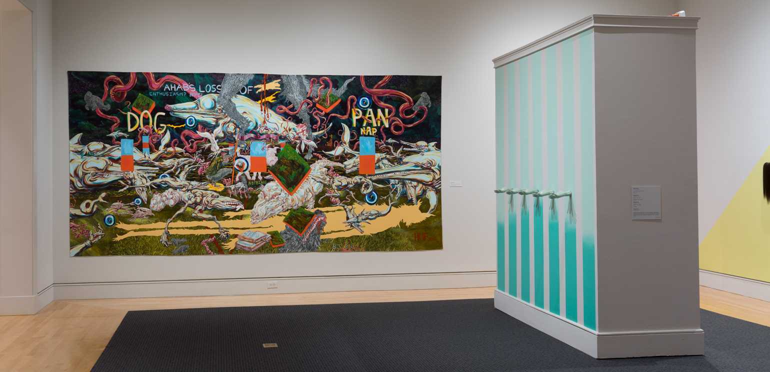 An installation photograph in the galleries of the master of fine arts degree candidates exit show in 2016