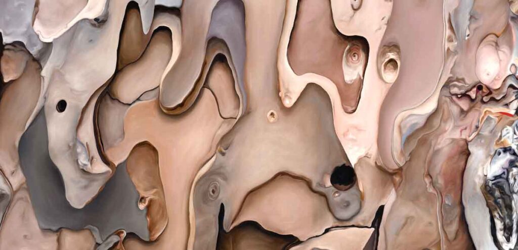 Detail of a painting by Kristin Leachman of the bark of a longleaf pine