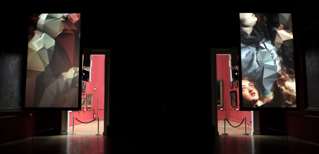 An installation photo of Quayola's film “Strata #4” at the Palais Beaux Arts in Lille