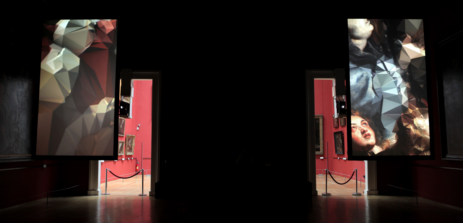 An installation photo of Quayola's film “Strata #4” at the Palais Beaux Arts in Lille