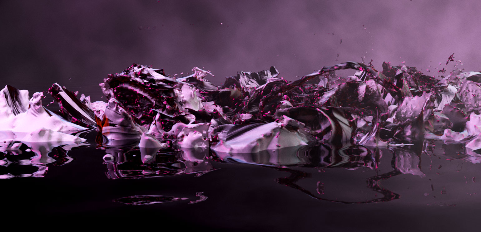 A still from Nancy Baker Cahill's "Slipstream Canon," a 2 minute and 30 second animation based on her drawings that features abstract shapes in purple