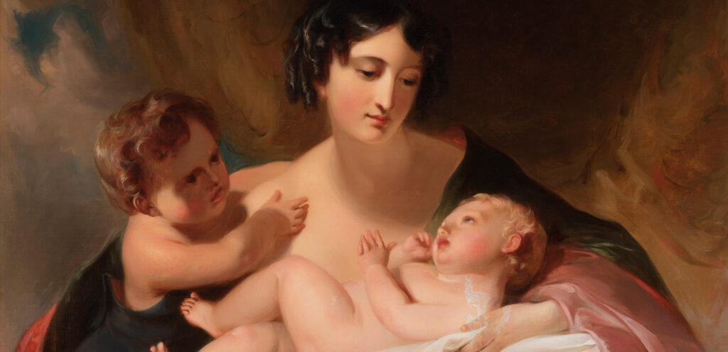 A detail of a painting by Thomas Sully of a mother and two children