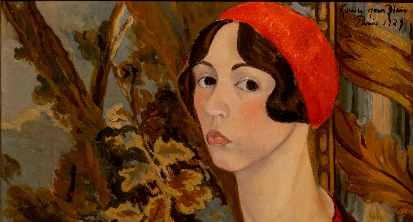 This detail of Louise Heron Blair's self-portrait shows her wearing a red beret.