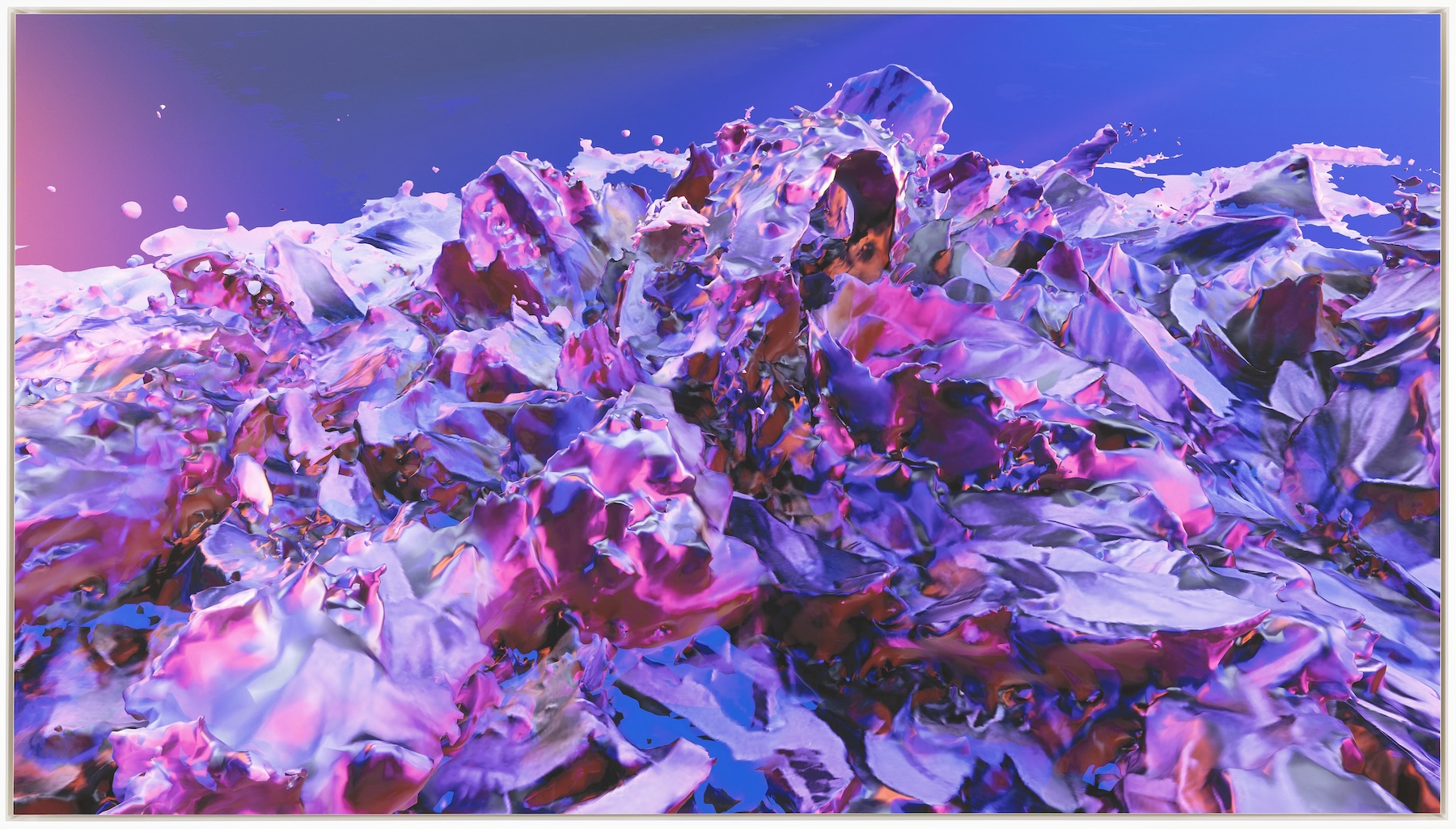 An abstract digital image in pink, purple and