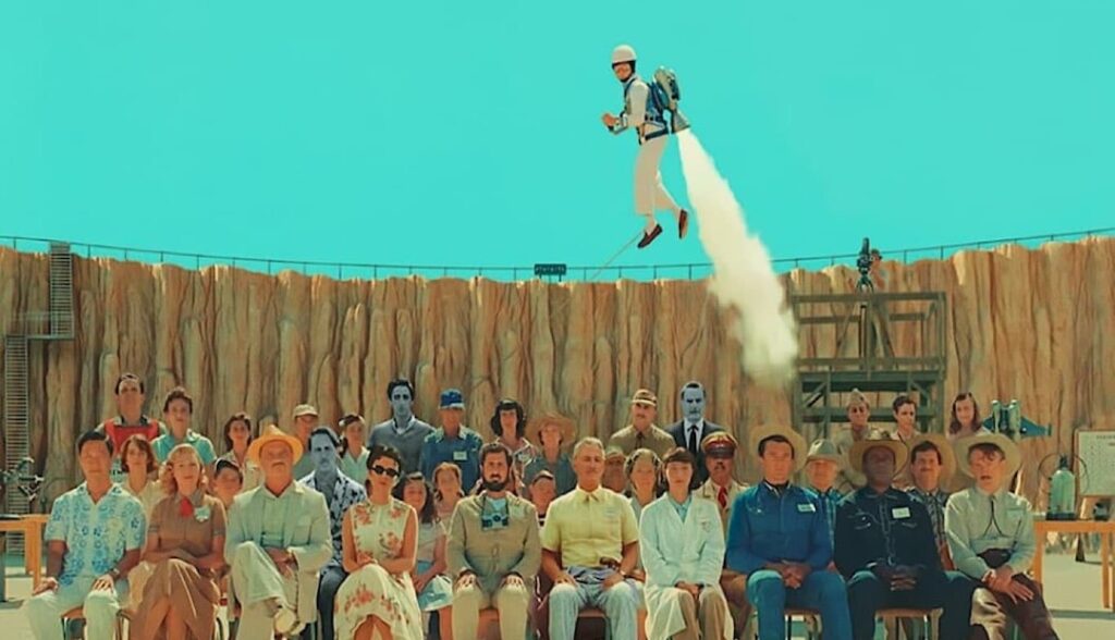 Detail from a movie poster for "Asteroid City"