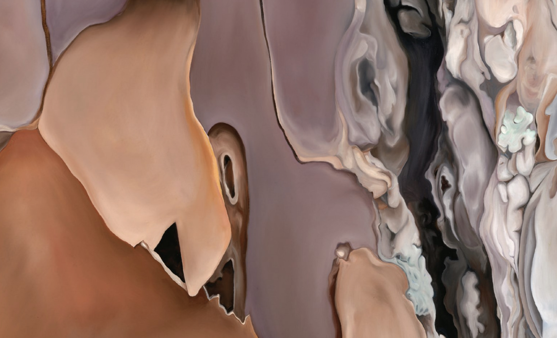 Detail of Kristin Leachman's oil painting "Longleaf 1" is a close-up look at Georgia longleaf pine bark