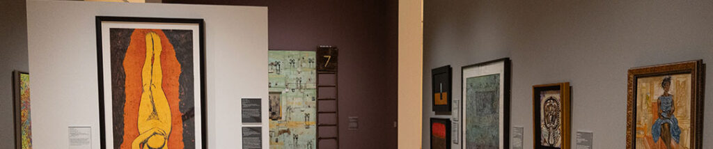 A detail of the reinstalled Larry and Brenda Thompson Collection in the permanent collection galleries of the Georgia Museum of Art