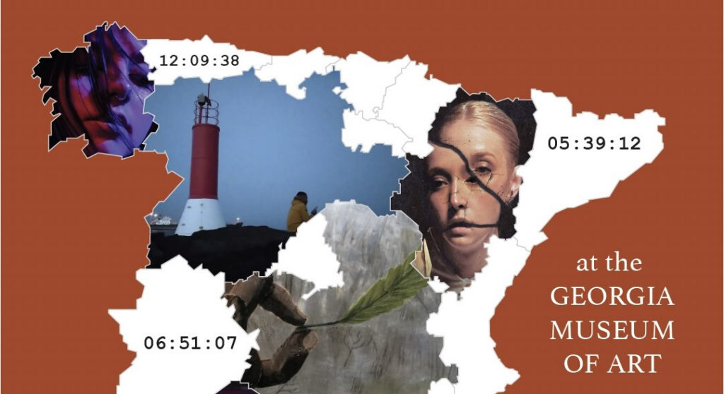 An event poster for the España en Corto film festival shows a map of Spain with movie stills in different cities