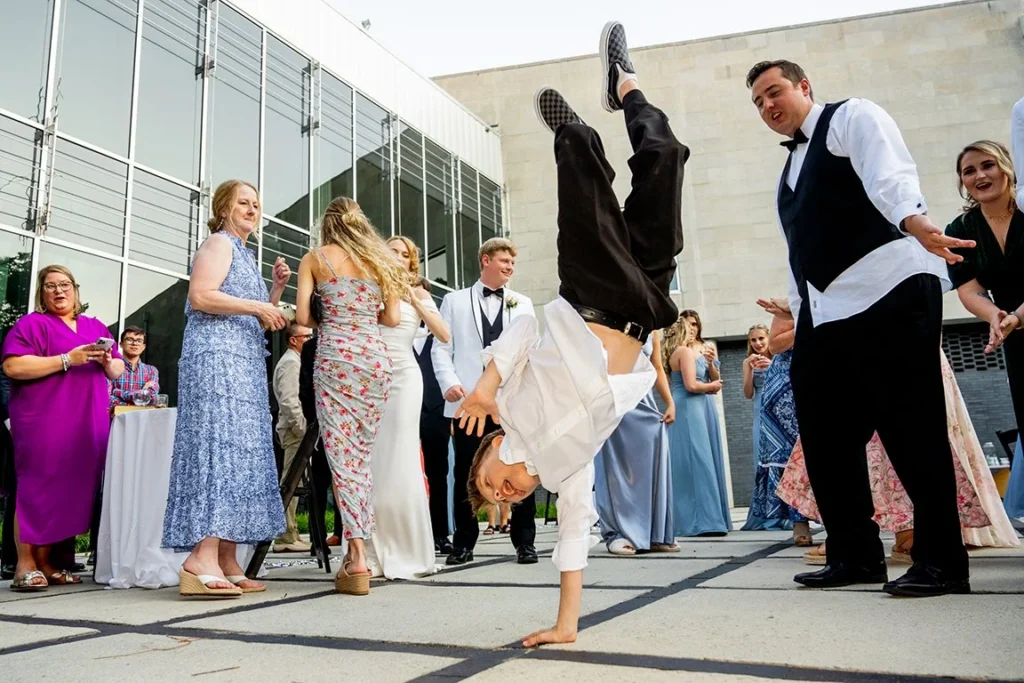 A wedding reception in the sculpture garden