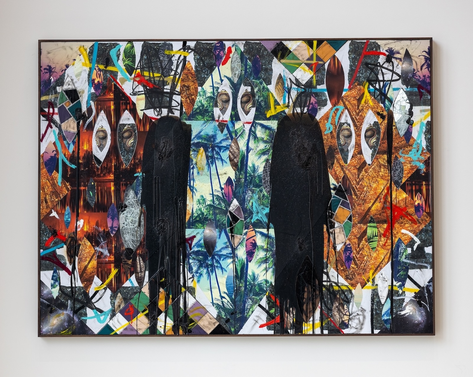 Rashid Johnson's untitled collage combines images of palm trees, galaxies, mosaics and more.