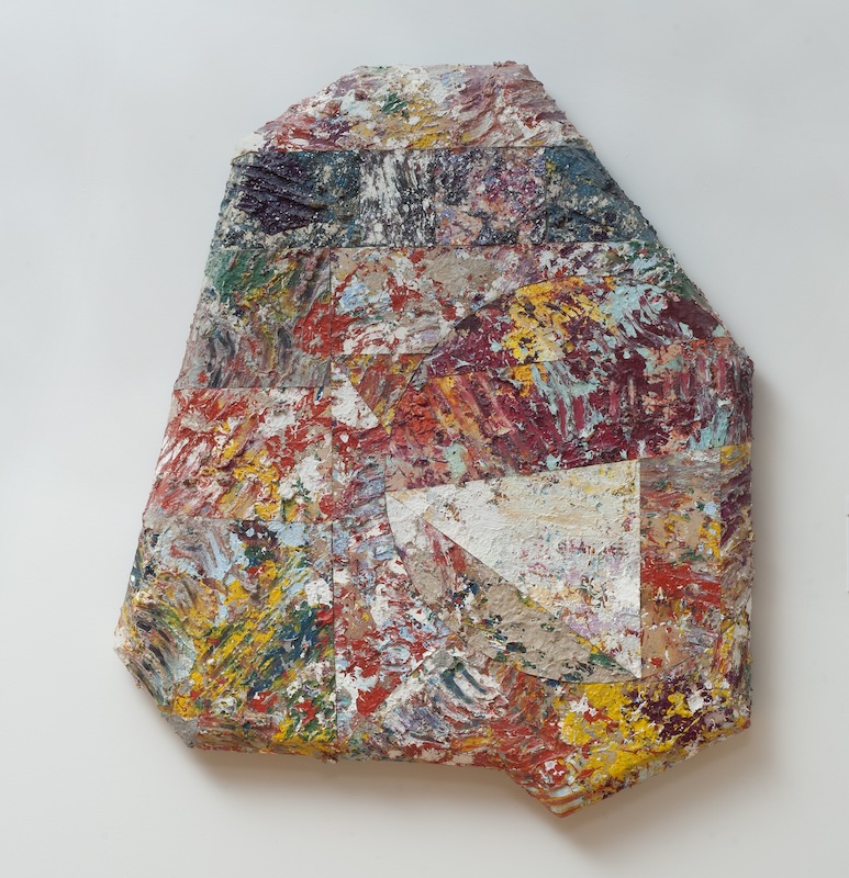 Sam Gilliam's "Patchwork/Terry" is an abstract painting on shaped canvas