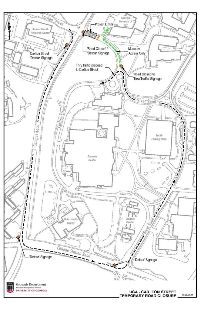 A map of the area around the museum that shows the detour for arriving at our building. Please read the text in the pop-up for the full description.
